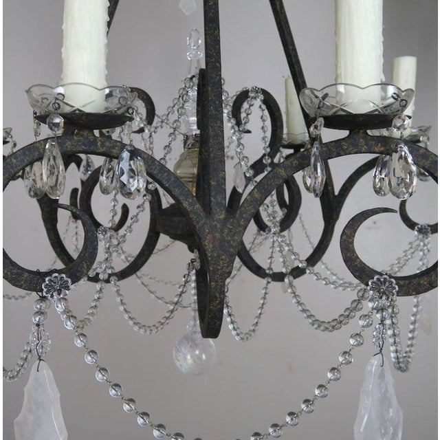 Metal Six-Light Rock Crystal Wrought Iron Chandelier For Sale - Image 7 of 12