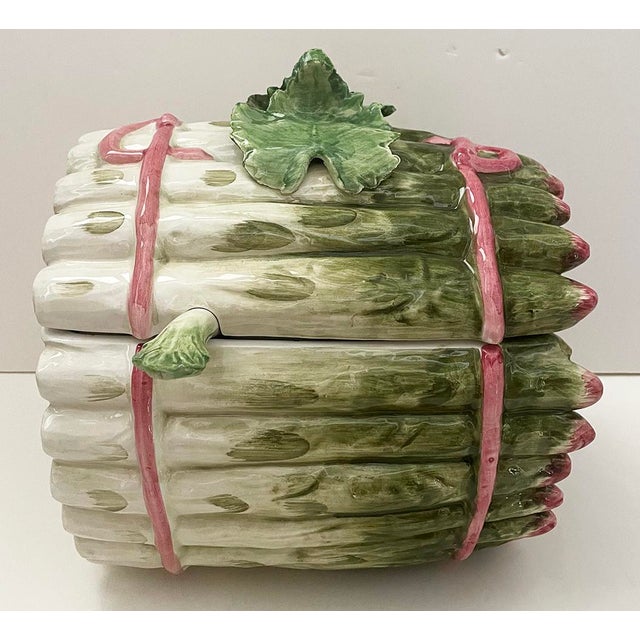 1980s Large Majolica Asparagus Soup Tureen With Ladle Chairish