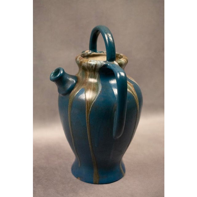 1920s Large Art Nouveau Goat Figurine in Duck-Blue Glazed Stoneware with Drips by Léon Pointu for Saint-Amand-en-Puisaye, 1920s For Sale - Image 5 of 10