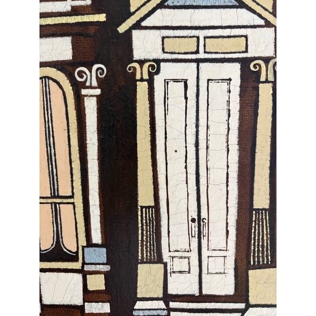Gold Mid-Century Architectural Painting by Fred Kulick, Framed For Sale - Image 8 of 12