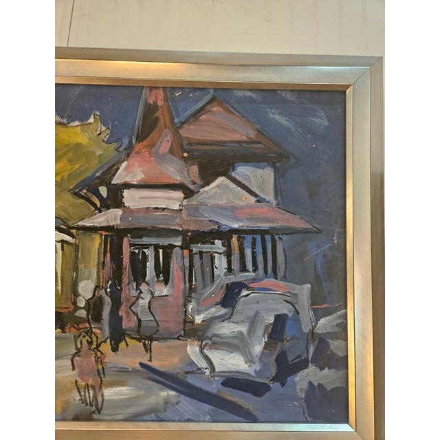 Post Impressionist 1960s Oil Painting of the New Hope Pa Train Station Attr. Stirling Spadea For Sale - Image 3 of 5