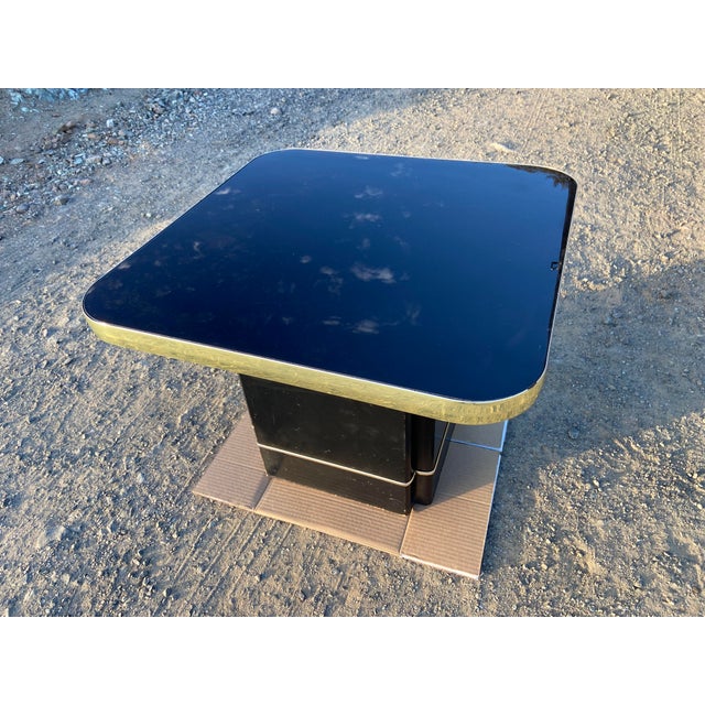 1980s Postmodern Side End Coffee Table With Mirror Top & Black Lacquered Pedestal Base For Sale - Image 5 of 15