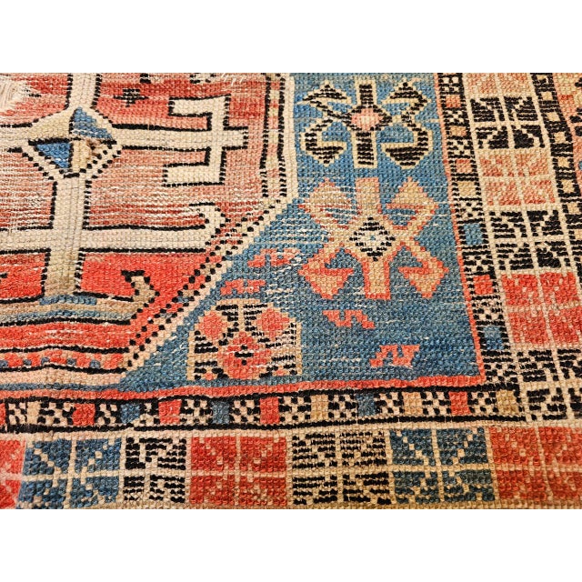 19th Century Caucasian Shirvan Area Rug, Tribal Geometric Pattern, Blue & Ivory, 3’ x 5’ For Sale - Image 13 of 17