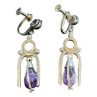 Mexican Modern Silver and Amethyst Earrings Antonio Pineda For Sale