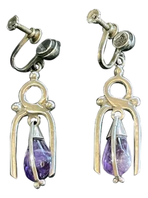 Mexican Modern Silver and Amethyst Earrings Antonio Pineda