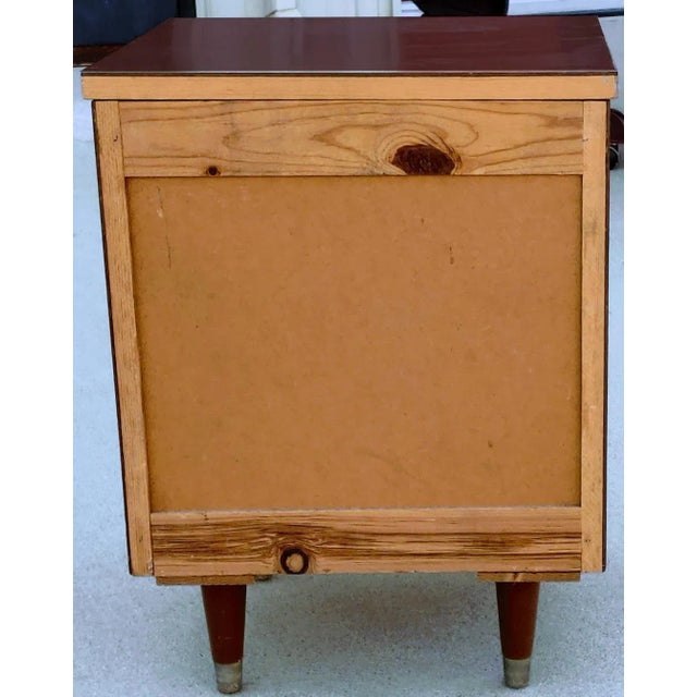 Eames Era Sold Wood Two Drawer Desk Cabinet With Pegged Capped Peg Legs For Sale In Palm Springs - Image 6 of 9