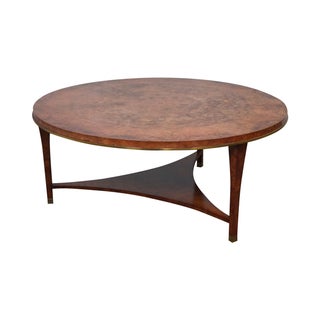 Round Burl Wood & Brass Edge Coffee Table For Sale