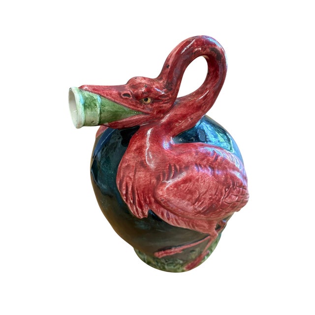 Vintage Flamingo Pitcher | European Ceramic Bird Jug For Sale In Milwaukee - Image 6 of 7