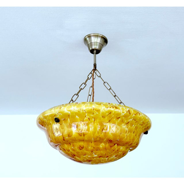 Modern Art Deco Amber Glass Pendant Light, 1930s For Sale - Image 3 of 14