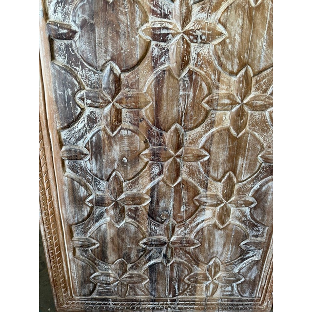 Rustic Vintage Floral Carved Wooden Doors – Boho Farmhouse Statement Barn Door Wood Panels 80 For Sale In Orlando - Image 6 of 9