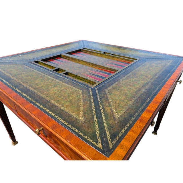Late 20th Century Vintage Maitland-Smith Leather-Top Games Table With Chess, Checkers & Backgammon For Sale - Image 5 of 14