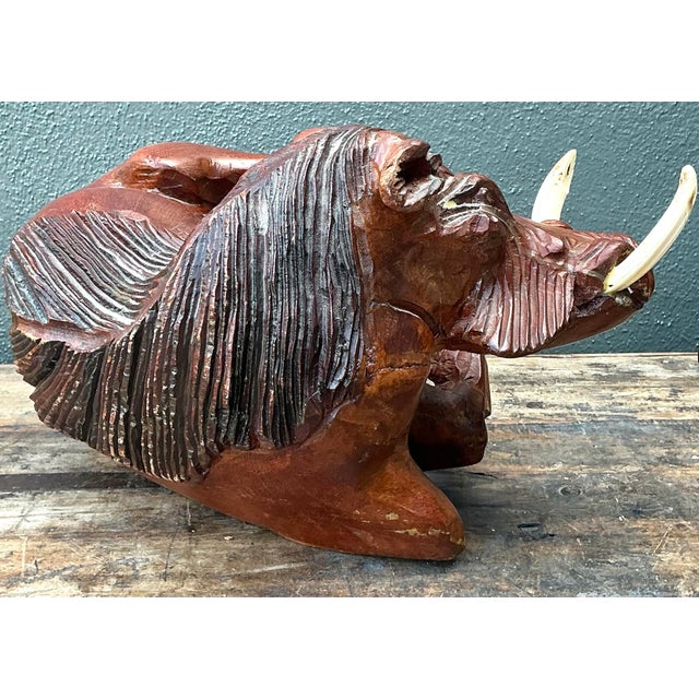 Brown Vintage Hand Carved Wild Boar For Sale - Image 8 of 12