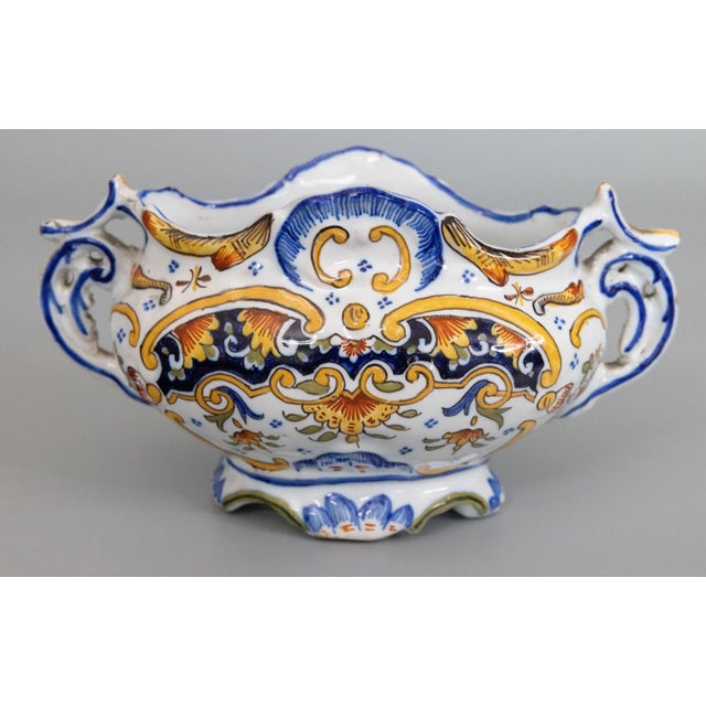 French Provincial Antique French Rouen Faience Jardiniere Cachepot For Sale - Image 3 of 9