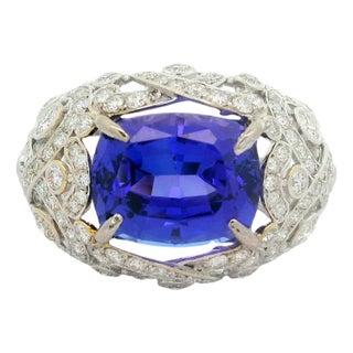 7.49 Carat Tanzanite Diamond 18k White Gold Ring, Size 6.75 For Sale