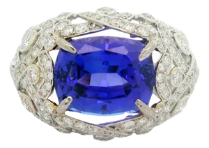 7.49 Carat Tanzanite Diamond 18k White Gold Ring, Size 6.75
