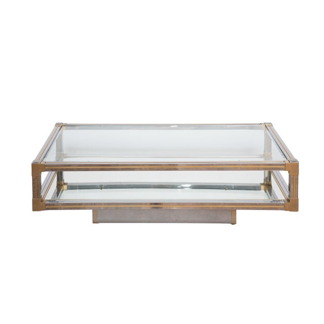 Italian Large Italian Modern Rectangular Cocktail or Coffee Low Table of Chrome and Brass For Sale - Image 3 of 15