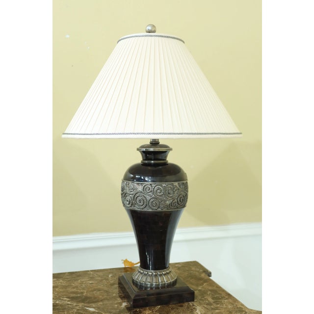 Approx: 10 Years Old High Quality Construction Nice Silver Finish Design Work Heavy Quality Lamps Pleated Off White Shades...