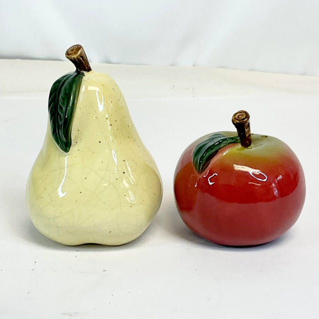 1980s Vintage Portuguese Arts & Crafts Majolica Pear & Apple Salt and Pepper Shakers - Thanksgiving For Sale - Image 6 of 8