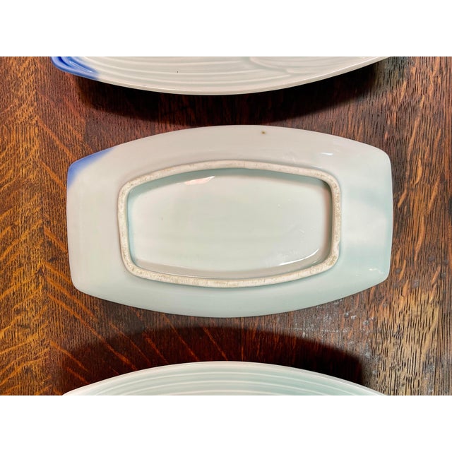 Ceramic Light Blue Textured Leaf Plates- Set of 4 For Sale - Image 7 of 7