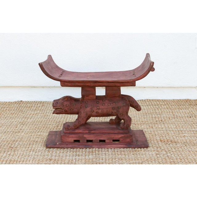 Wood Finely Carved Vintage Leopard Ashanti Stool For Sale - Image 7 of 8
