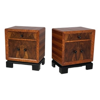 Italian Art Deco Bedside Table in Wood and Black Wood, 1930s, Set of 2 For Sale