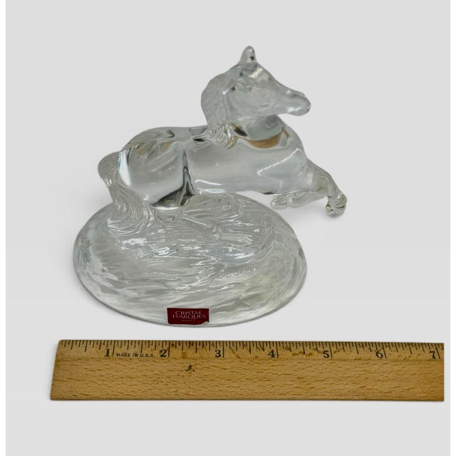 Vintage Cristal d'Arques Paris, France 24% Lead Crystal Rearing Horse Figurine on Frosted Oval Base For Sale - Image 10 of 12