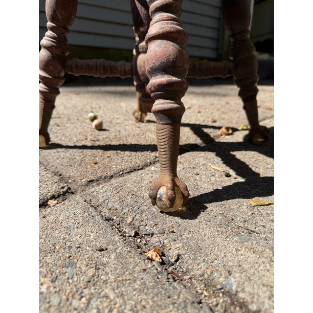Victorian Antique Chas. Parker Adjustable Piano Chair With Glass Ball Claw Feet For Sale - Image 3 of 8