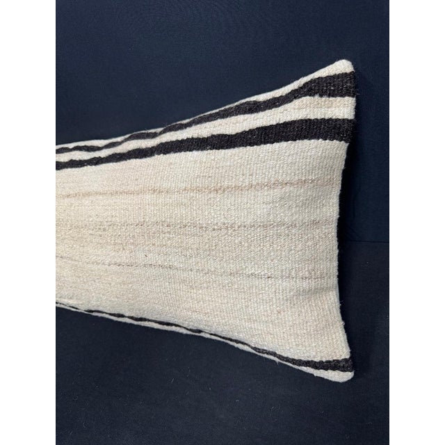 Turkish Hemp Pillow Cushion Natural Beige Black Cushion Cover 14"x45" For Sale - Image 4 of 4