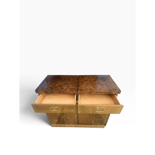 Attributed Mastercraft Brass & Burl Wood Bar Cabinet / Dry Bar, 1970s For Sale In Boston - Image 6 of 14