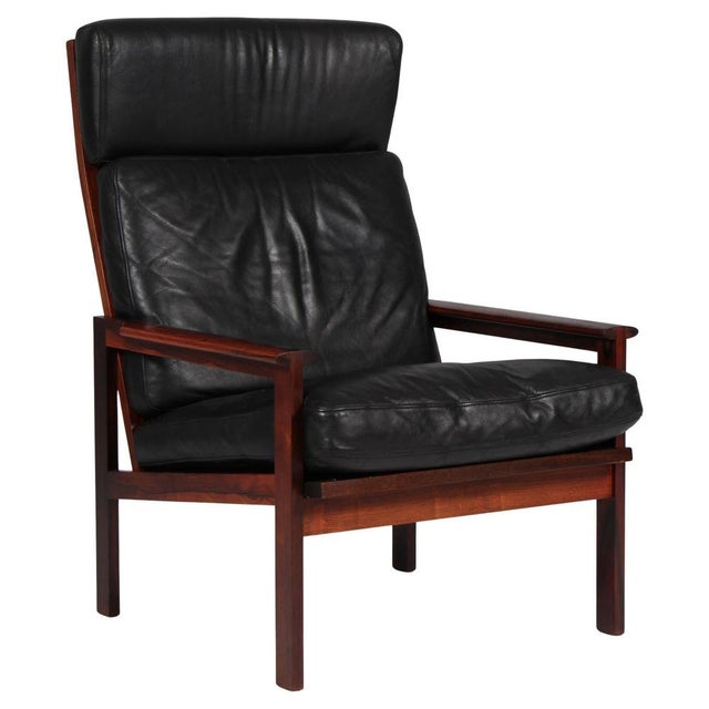 Brown High Back Lounge Chair by Illum Wikkelsø for N. Eilersen, 1960s For Sale - Image 8 of 8