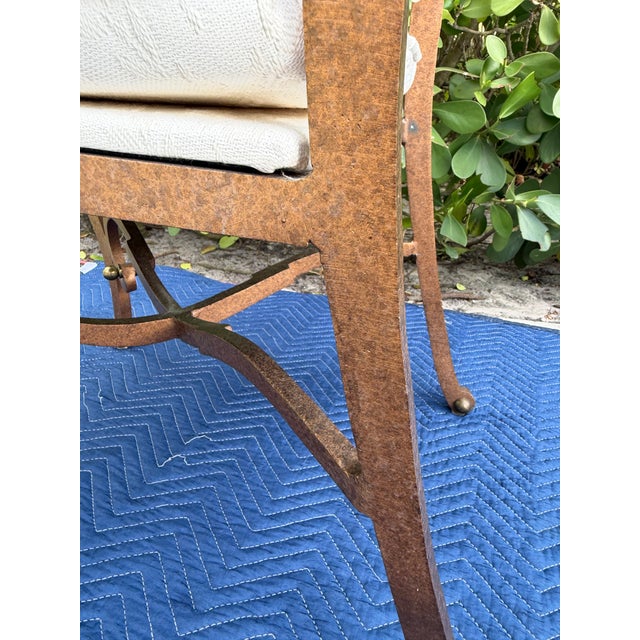 Vintage Hammered Iron Scroll Arm Lounge Chairs With Brass Finials, a Pair For Sale - Image 12 of 18