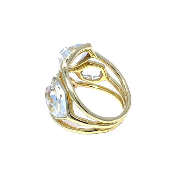Early 21st Century Ippolita 18k Yellow Gold Rock Crystal Quartz and Diamond Ring, Size 6.75 For Sale - Image 5 of 9