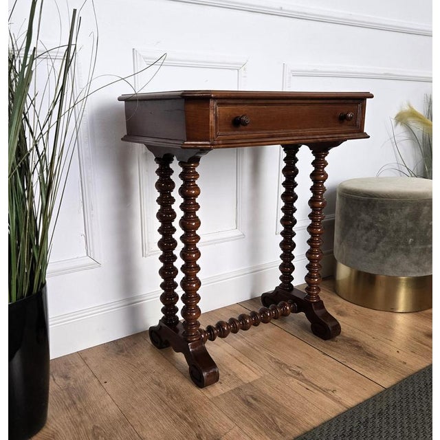 Antique Italian Carved Wood Sewing Table with Bobbin Barley Twist Legs, 1890s For Sale - Image 6 of 9