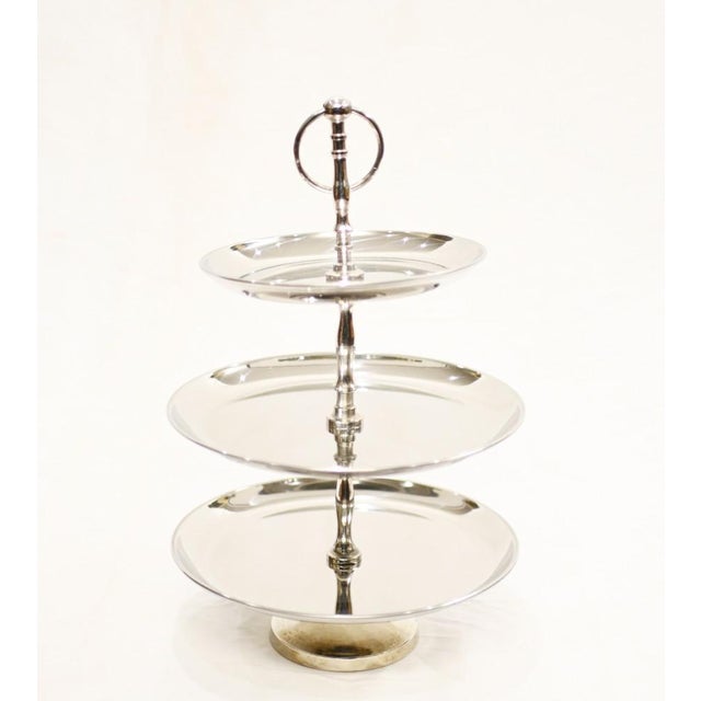 Gold Silver Plate Cake Stand 3 Tiered Afternoon Tea For Sale - Image 8 of 13