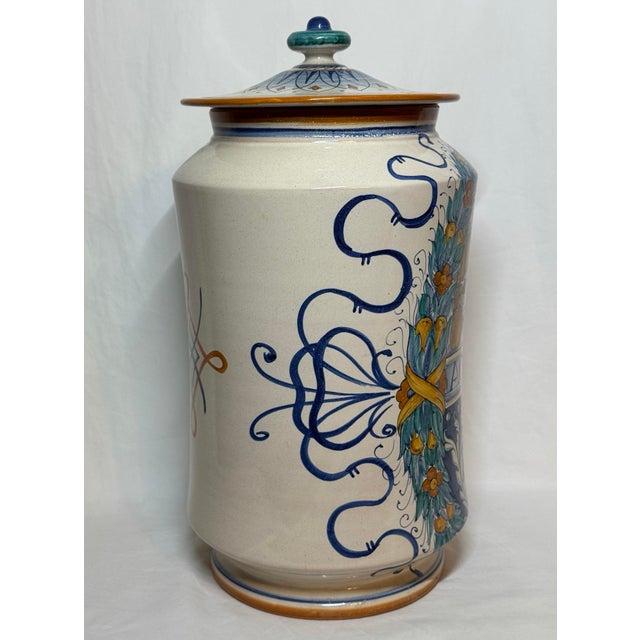 Beige Deruta Italian Art Pottery Francesca Niccacci Hand Painted Large 17” Apothecary Pharmacy Jar For Sale - Image 8 of 12