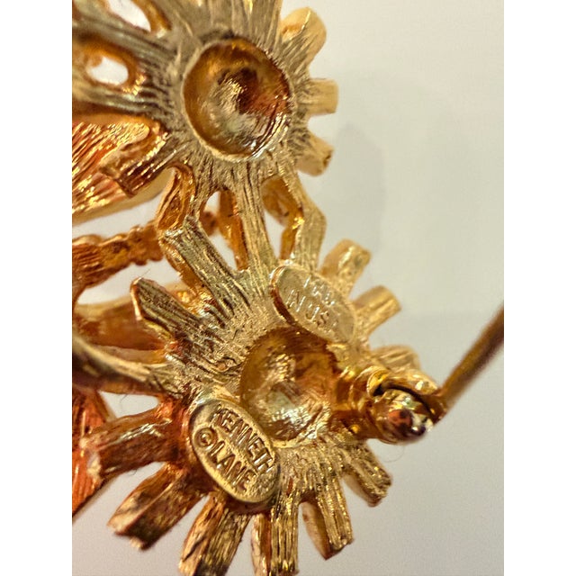 Metal Vintage 1960's Kenneth J. Lane Enamel and Crystal Trembler Butterfly on Daisies Brooch For Sale - Image 7 of 9