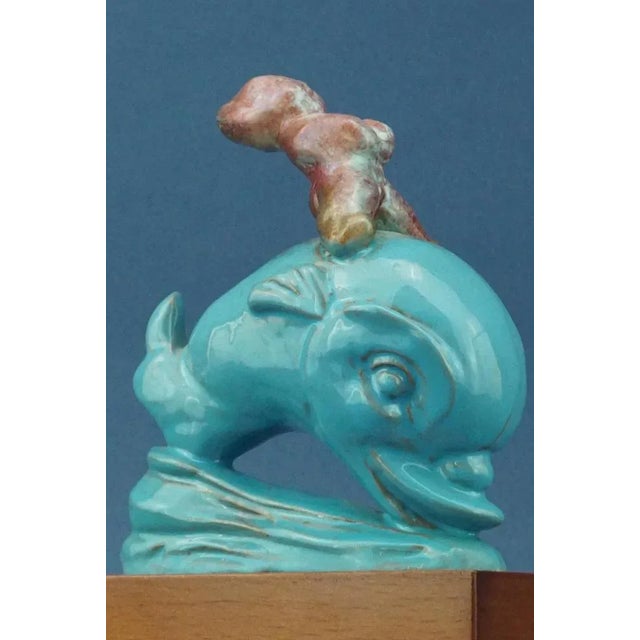 20th Century Futurist Ceramic Sculpture of Cherub on Dolphin by Riccardo Gatti, Italy For Sale - Image 16 of 18