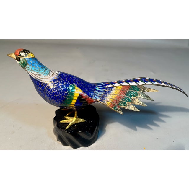 Asian Pair Cloisonne Pheasants Large Chinese Sculpted Gilt Birds Qing Dynasty For Sale - Image 3 of 7