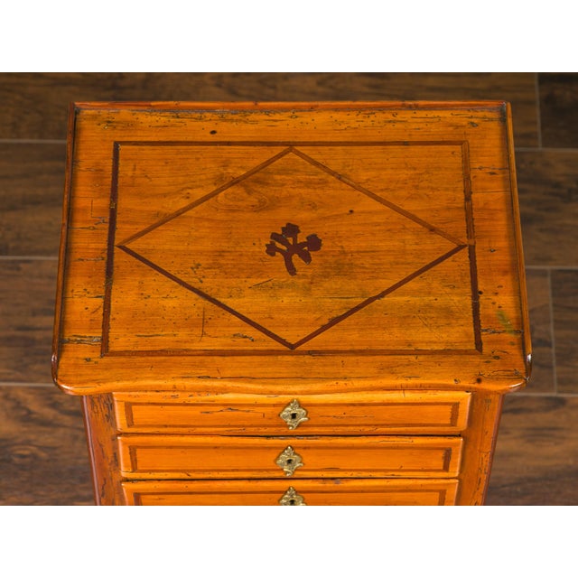 French Louis-Philippe Period 1840s Walnut Bedside Table with Geometric Banding For Sale - Image 10 of 12