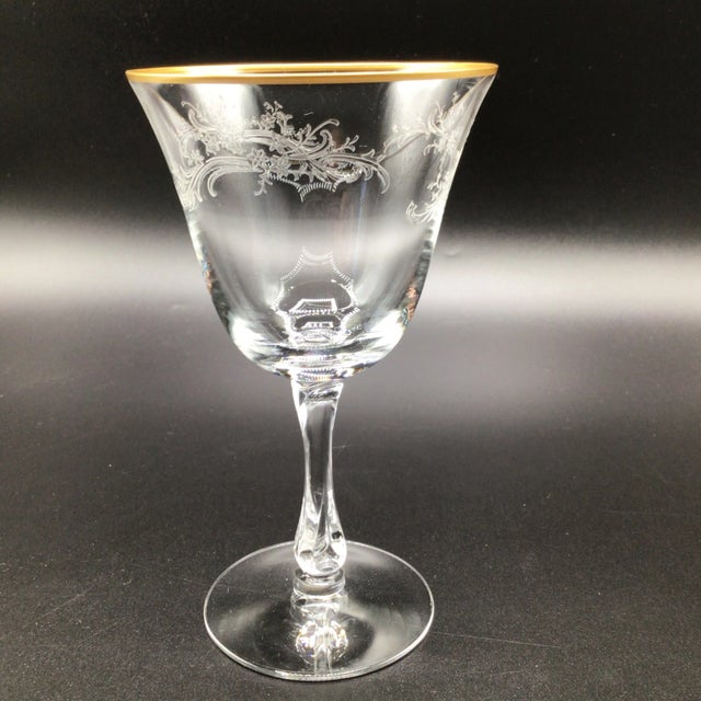 Fostoria Fostoria "Golden Lace" Water Goblets - Set of 7 For Sale - Image 4 of 12