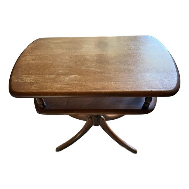 Vintage Two Tier Pedestal Side Table Colonial Revival Modern For Sale