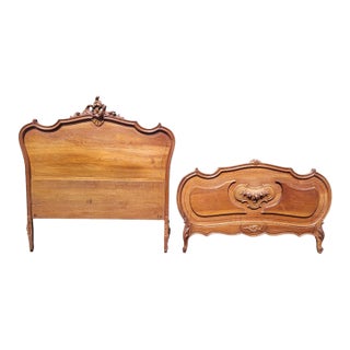 Antique Louis French Walnut Headboard and Footboard For Sale