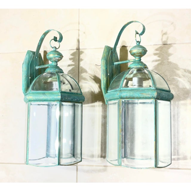 Elegant Pair of Vintage Brass Wall Lanterns - 22”x 9”.5 X 10” For Sale - Image 12 of 16