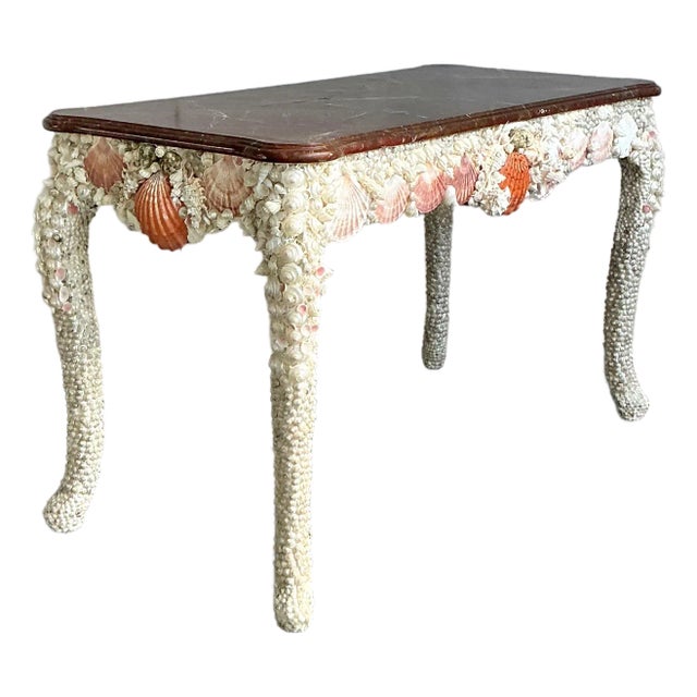 Vintage Coastal Shell Encrusted Writing Desk For Sale