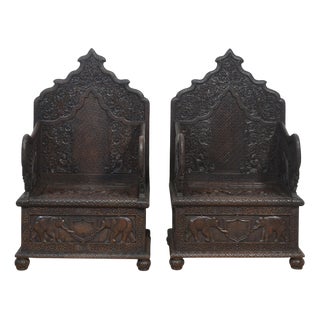 19th Century Carved Ceremonial Armchairs, Set of 2 For Sale