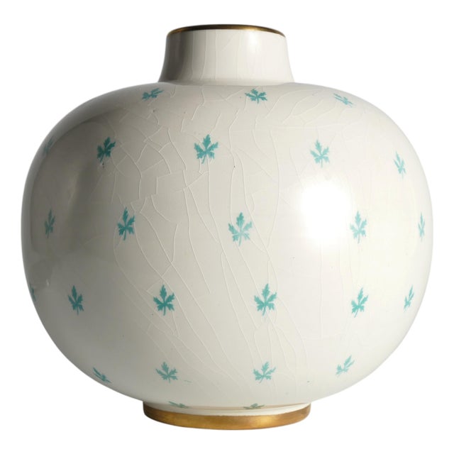 Swedish Grace Menuett Vase with Green Leaf Motif by Arthur Percy for Gefle, 1950s For Sale
