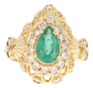 2.75 Carat Emerald Diamond Yellow Gold Cocktail Ring, Size 8.25