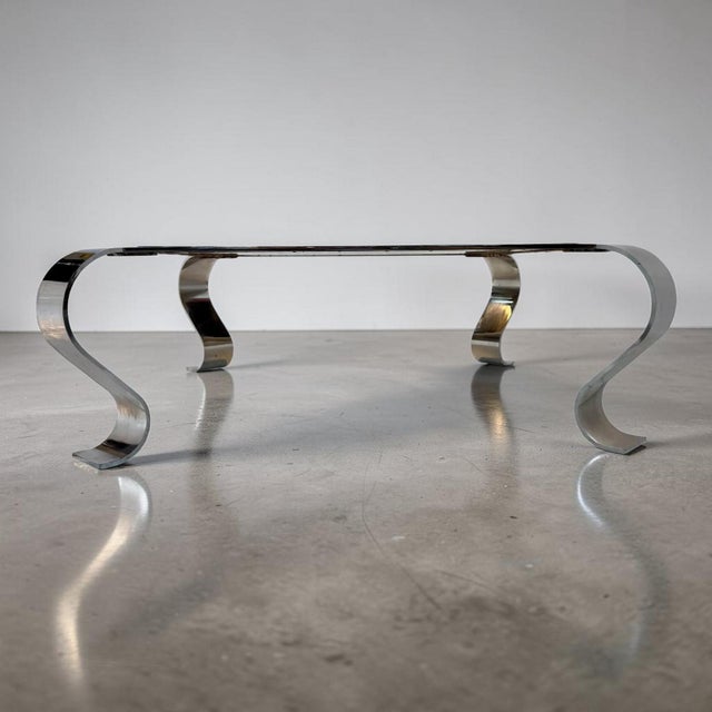French Mid-Century Francois Monnet Chrome and Smoked Glass Low Coffee Table For Sale - Image 4 of 6