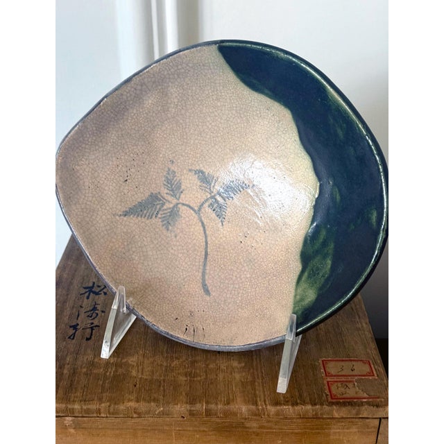 Traditional Set of Five Antique Ao-Oribe Ceramic Dishes with Tomobako Edo Period For Sale - Image 3 of 14