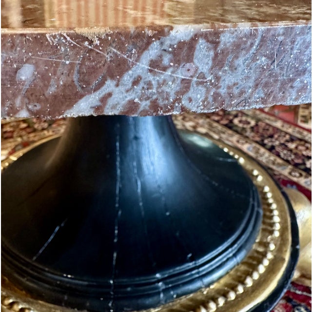 Black Neoclassical Style Round Marble Top Wood Pedestal Coffee Table For Sale - Image 8 of 10